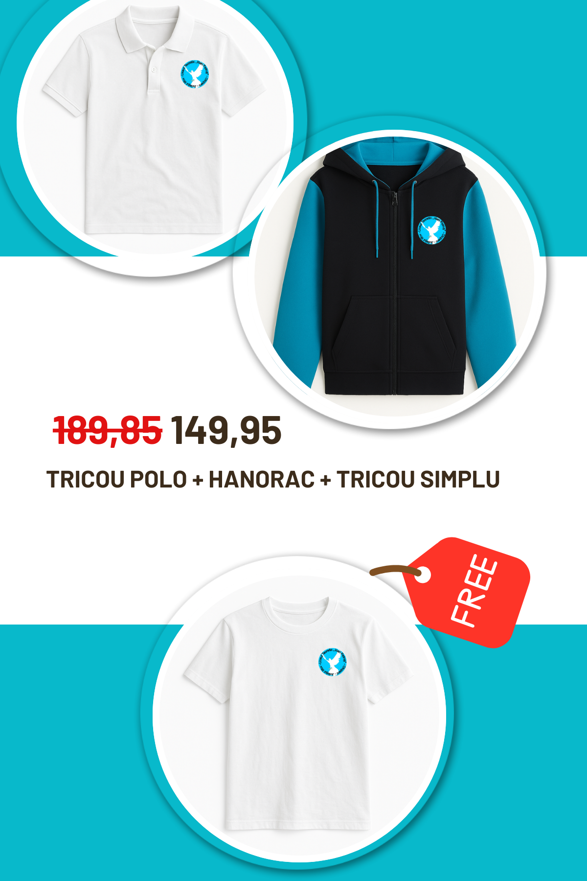 Junior Unisex - Ioan Petrus 1 Tricou Polo + 1 Tricou Basic + 1 Hanorac