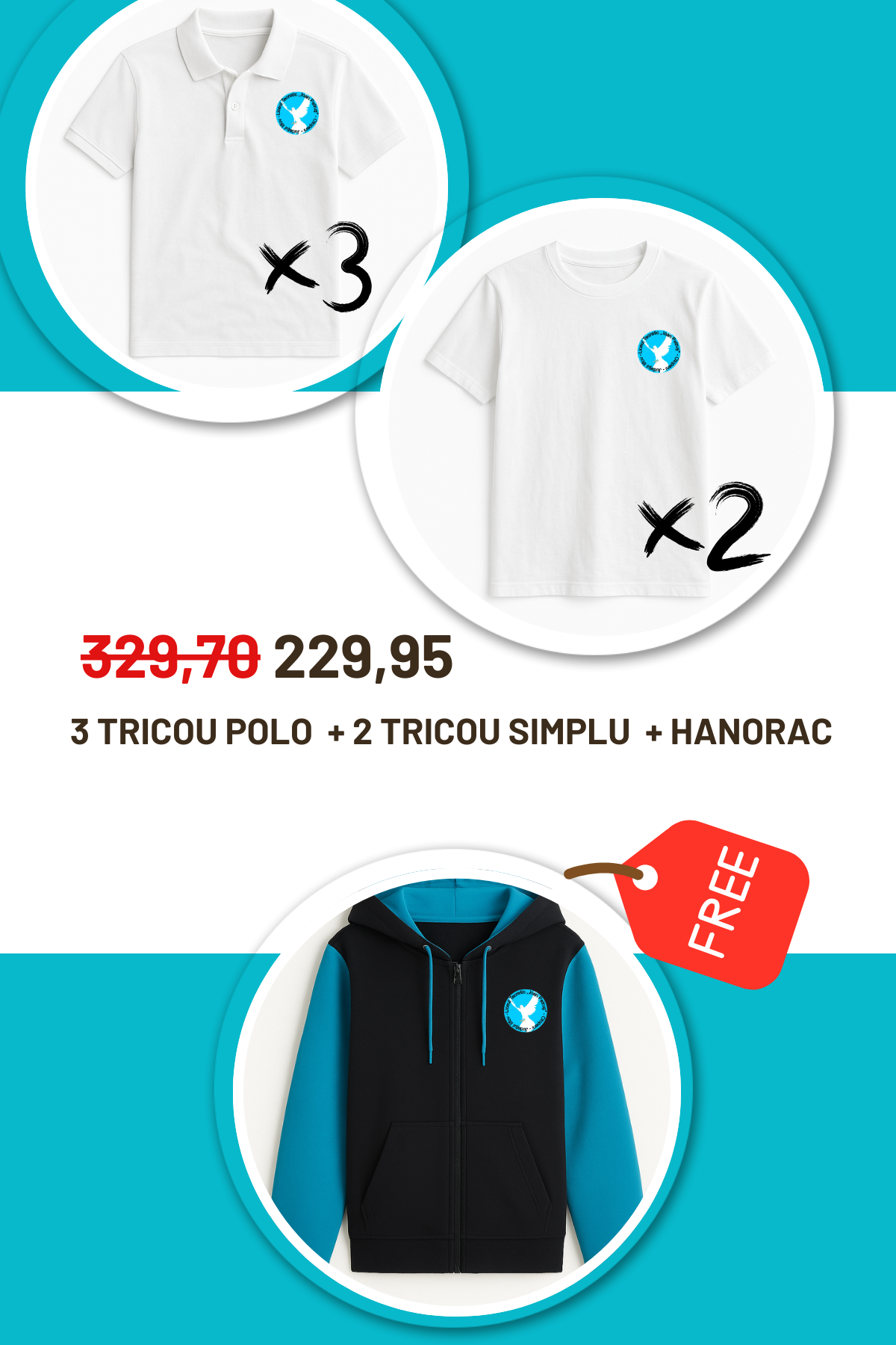 Junior Unisex -  Ioan Petrus 3 Tricouri Polo + 2 Tricouri Basic + 1 Hanorac