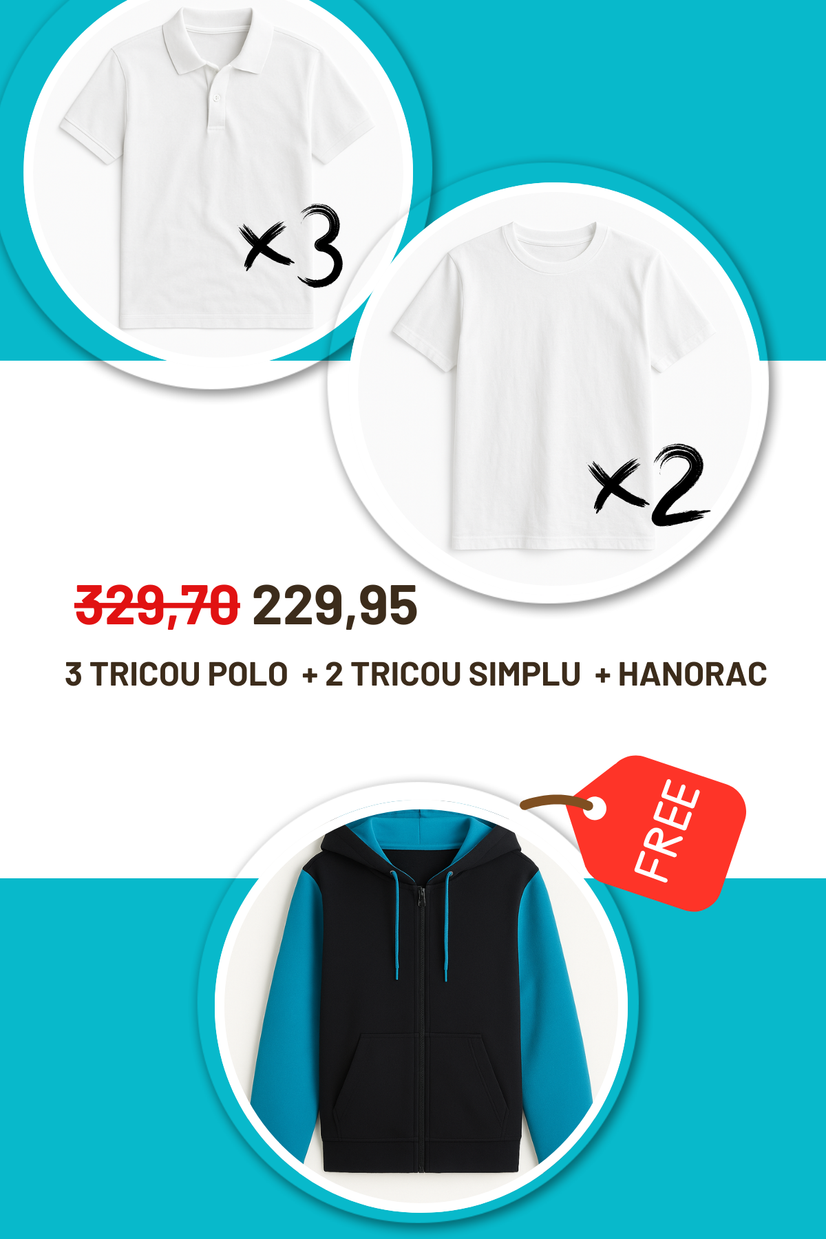 Junior Unisex - 3 Tricouri Polo + 2 Tricouri Basic + 1 Hanorac