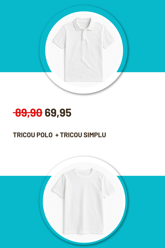 Junior Unisex - 1 Tricou Polo + 1 Tricou Basic